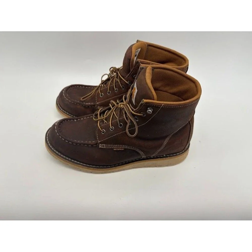 Men Sz 11.5 Carhartt CMW6295 Waterproof Steel Toe Wedge Work Boots Brown Leather